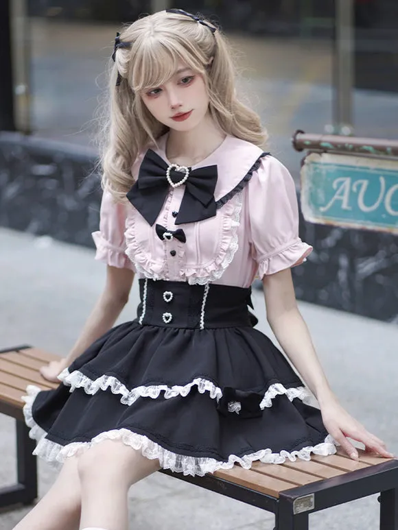 Jirai Kei Blouses Landmine Style Top Sweet Lolita Blouses White Lolita Top Short Sleeves Bows Ruffles Lolita Shirt
