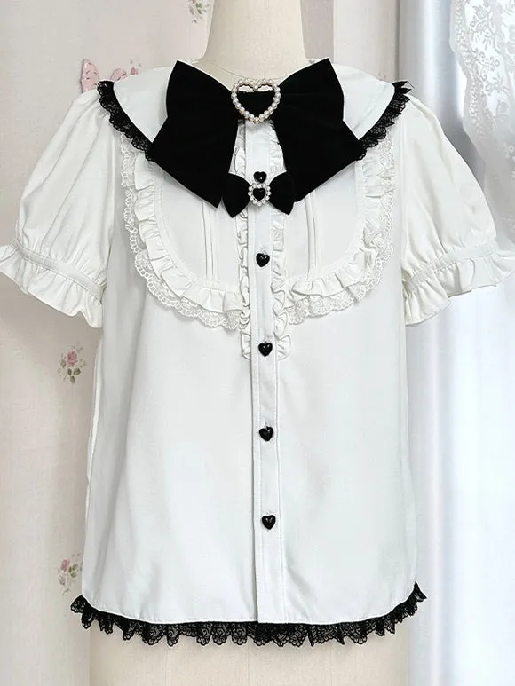 Jirai Kei Blouses Landmine Style Top Sweet Lolita Blouses White Lolita Top Short Sleeves Bows Ruffles Lolita Shirt