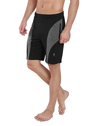Jockey Men's Cotton Shorts (9411_Black and Charcoal Melange_Small)