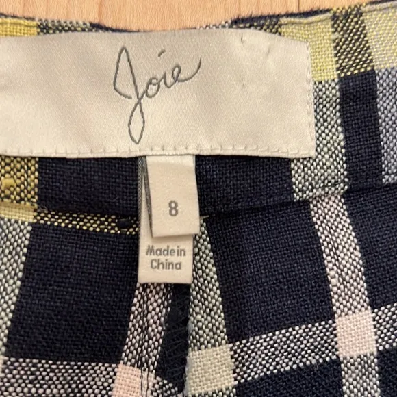 Joie Plaid Shorts Size 8 Linen 100%
