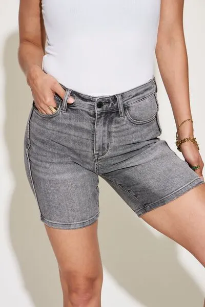 Judy Blue High Waist Grey Washed Denim Shorts - Online Exclusive