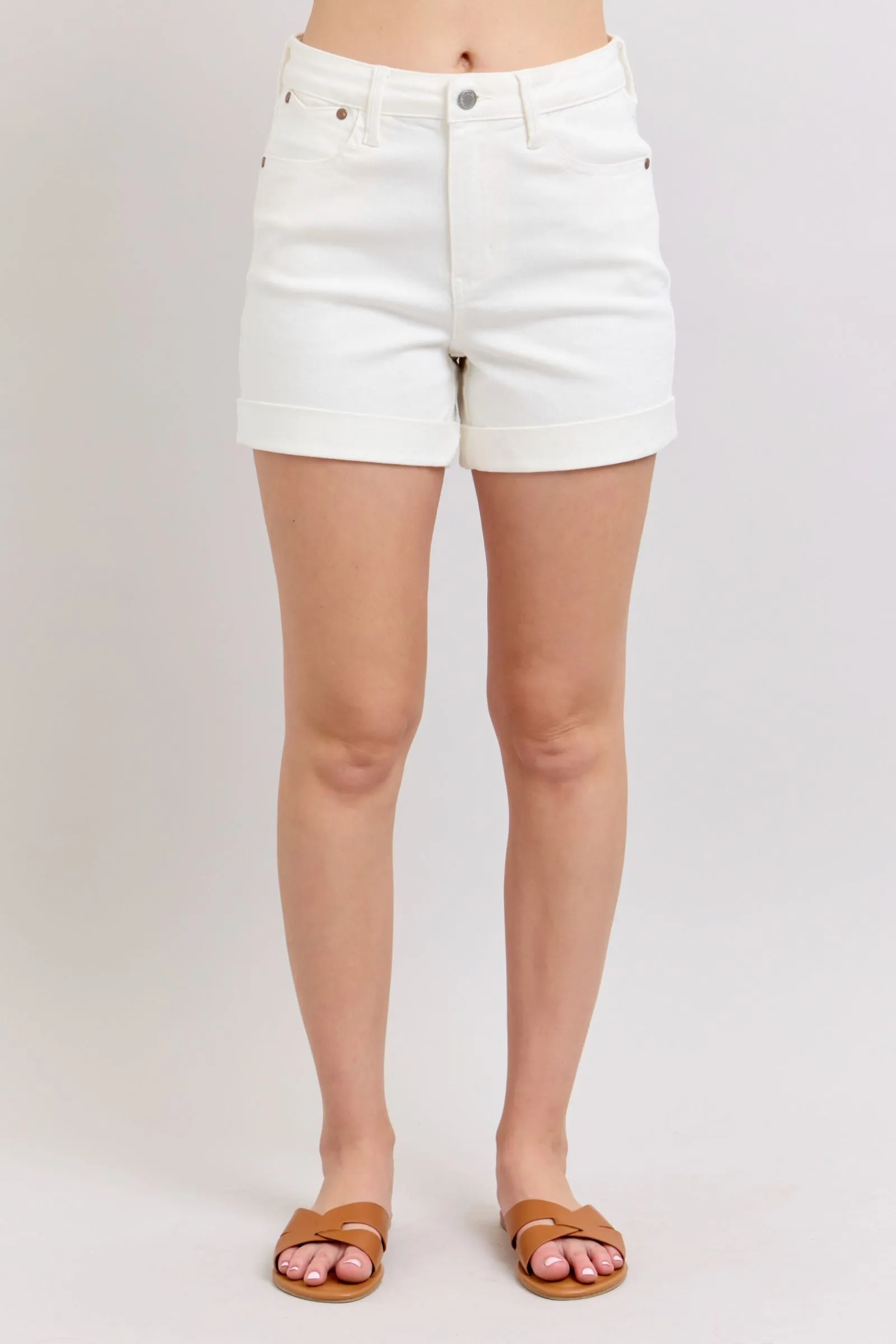 Judy Blue White Double Roll Cuff Shorts