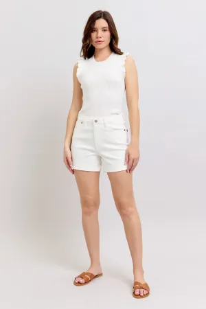 Judy Blue White Double Roll Cuff Shorts
