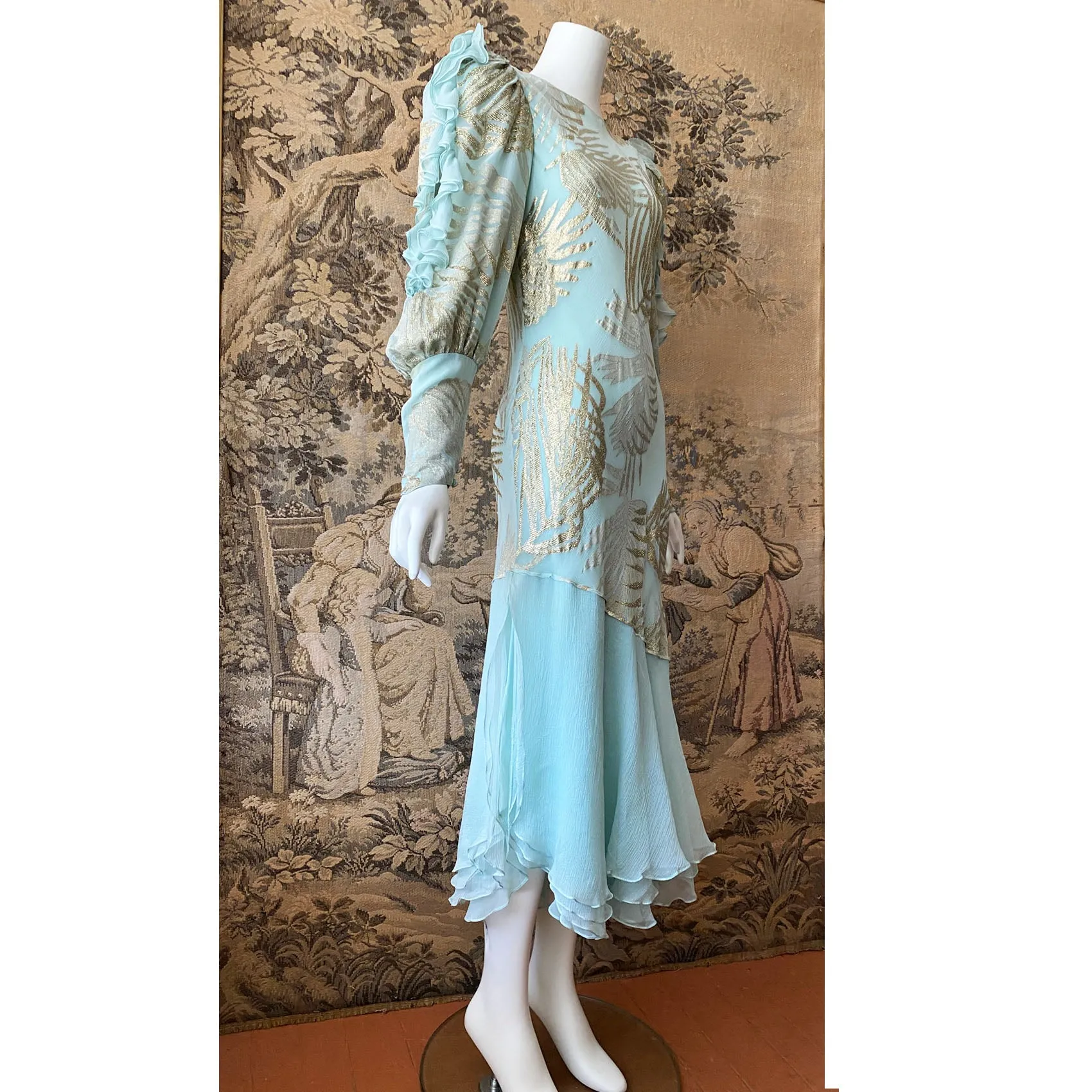 Judy Hornby Couture 1980s Ruffled Silk Dress