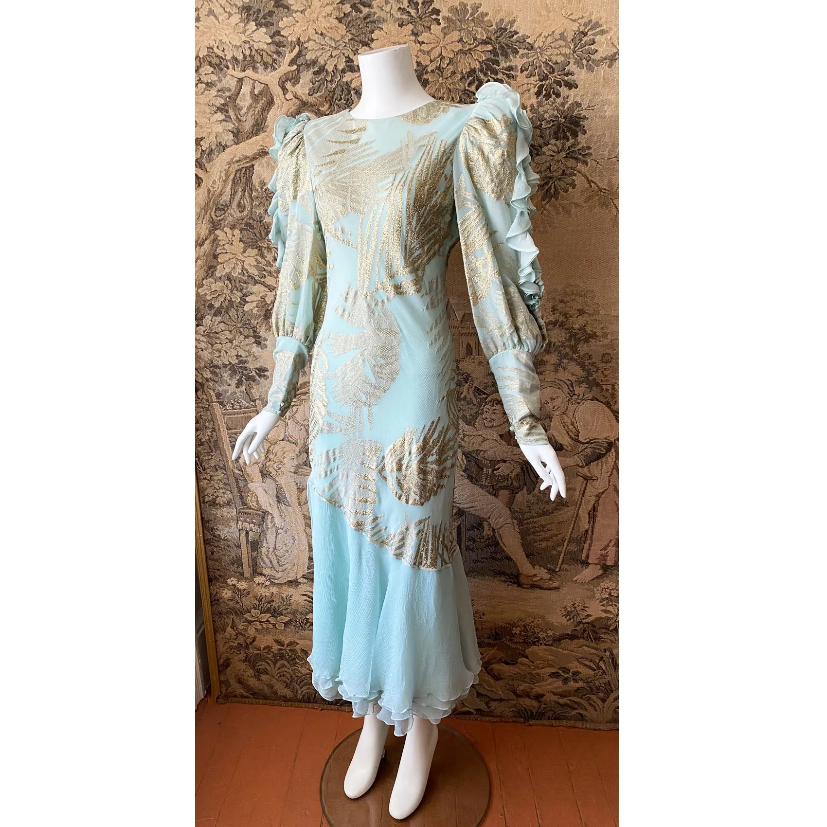 Judy Hornby Couture 1980s Ruffled Silk Dress