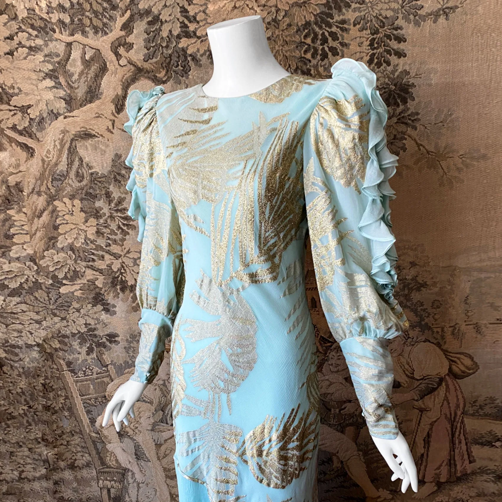 Judy Hornby Couture 1980s Ruffled Silk Dress