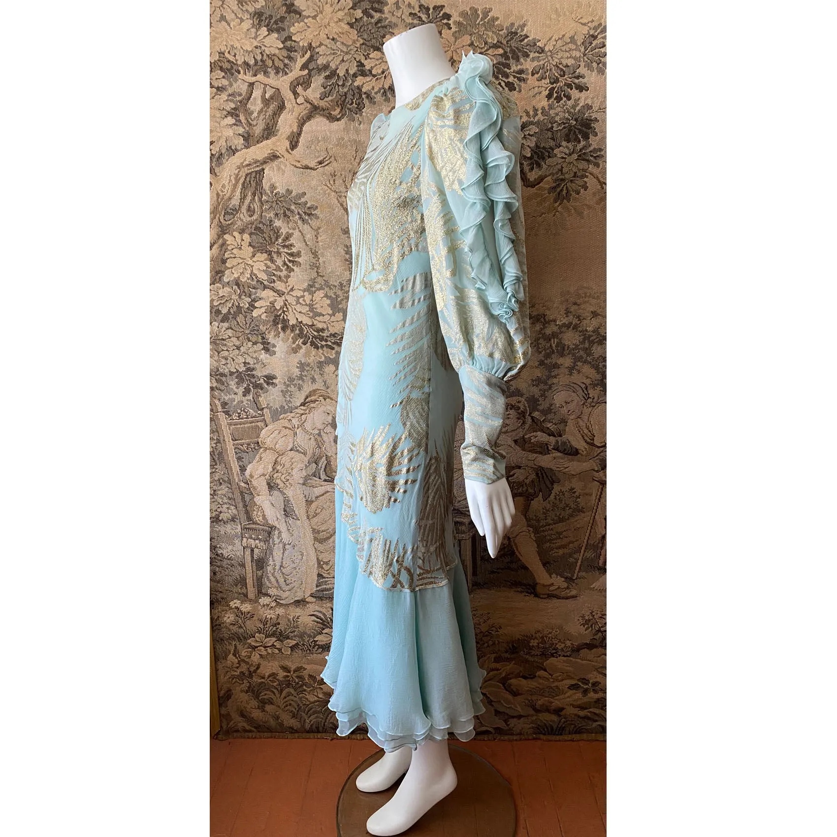 Judy Hornby Couture 1980s Ruffled Silk Dress