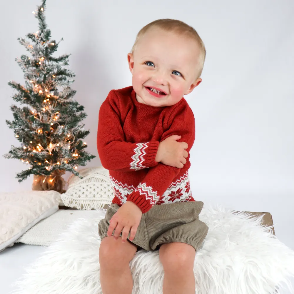 Juliana Boys Cord Shorts and Snowflake Knitted Jumper Set