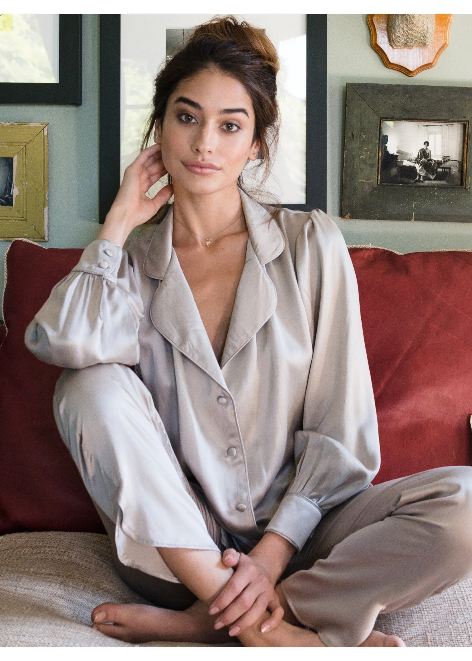 June Shirt in Grey Silk