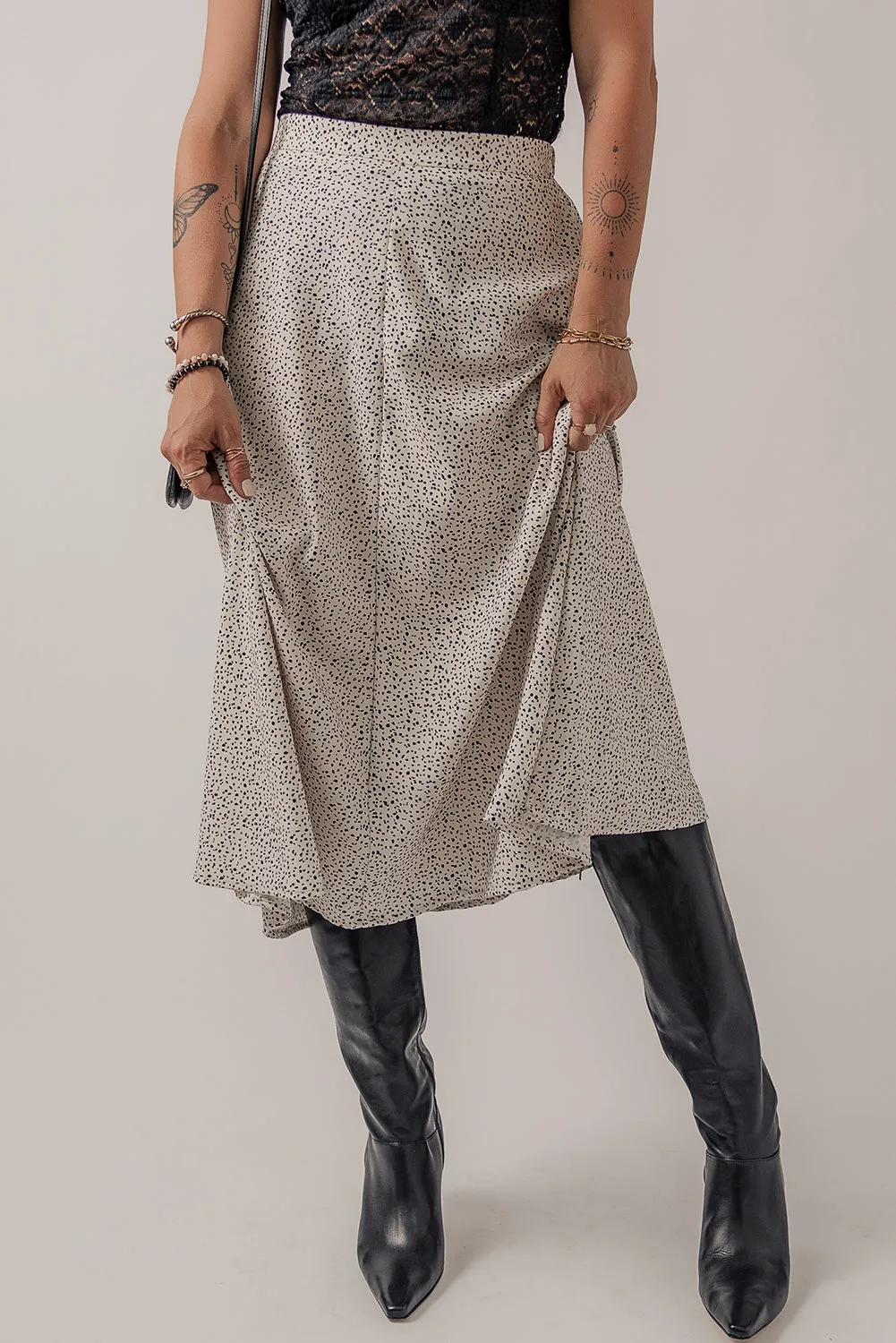 KaleaBoutique Abstract Print A-line High Waist Midi Skirt