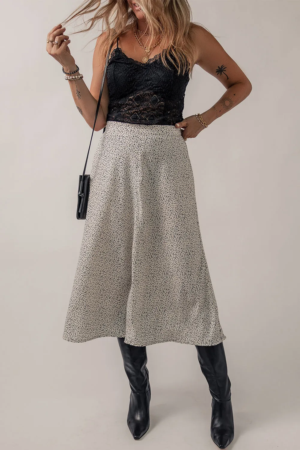 KaleaBoutique Abstract Print A-line High Waist Midi Skirt
