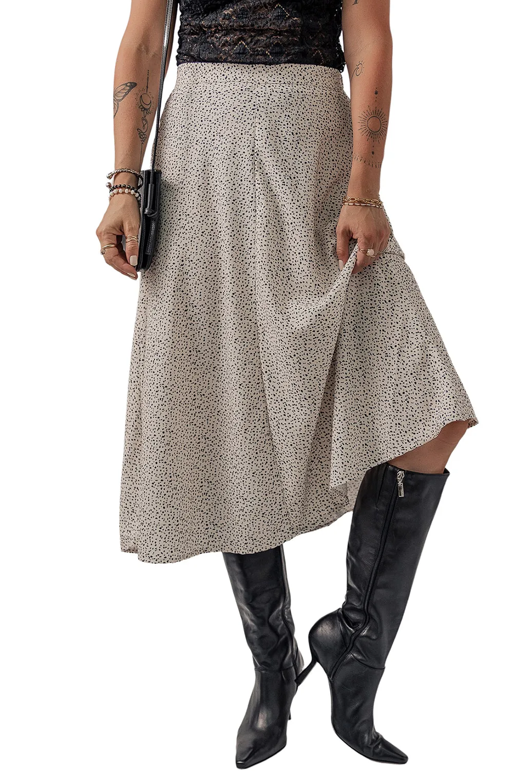 KaleaBoutique Abstract Print A-line High Waist Midi Skirt