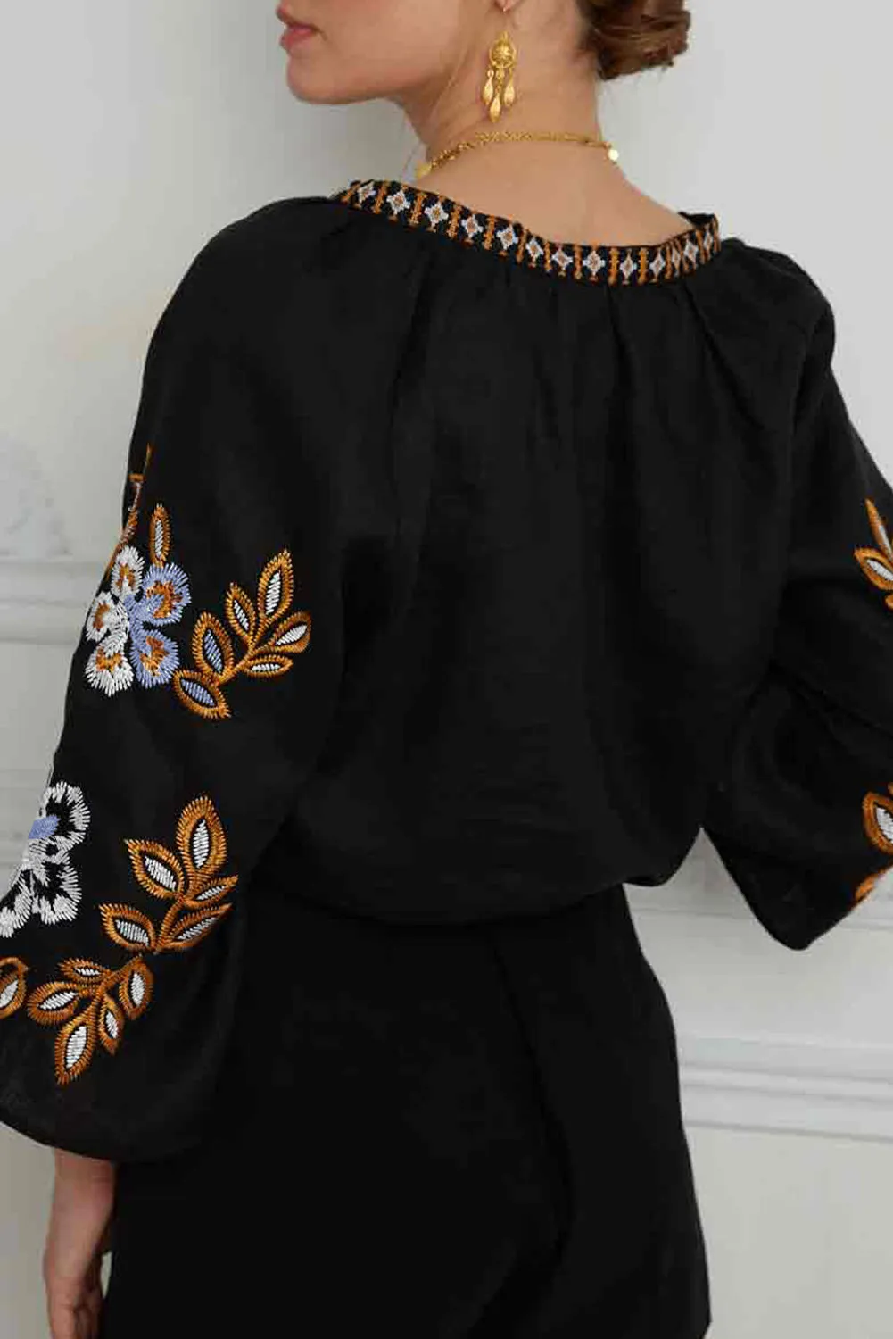 KaleaBoutique Bohemian Floral Embroidered V Neck Blouse