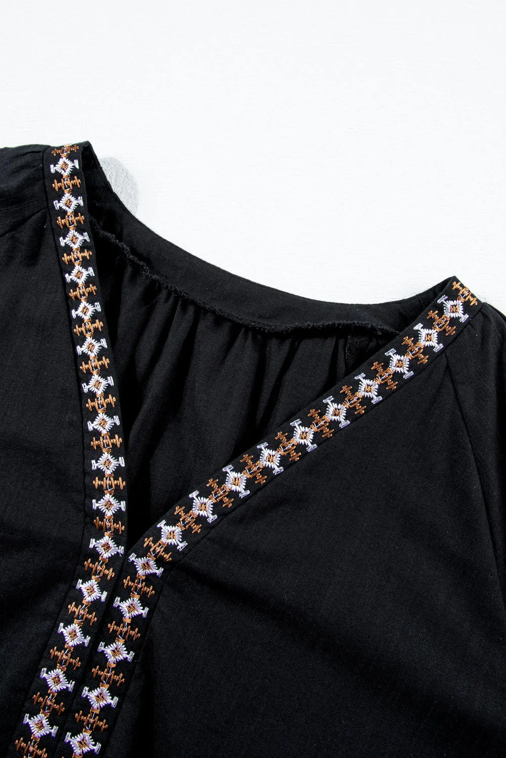 KaleaBoutique Bohemian Floral Embroidered V Neck Blouse