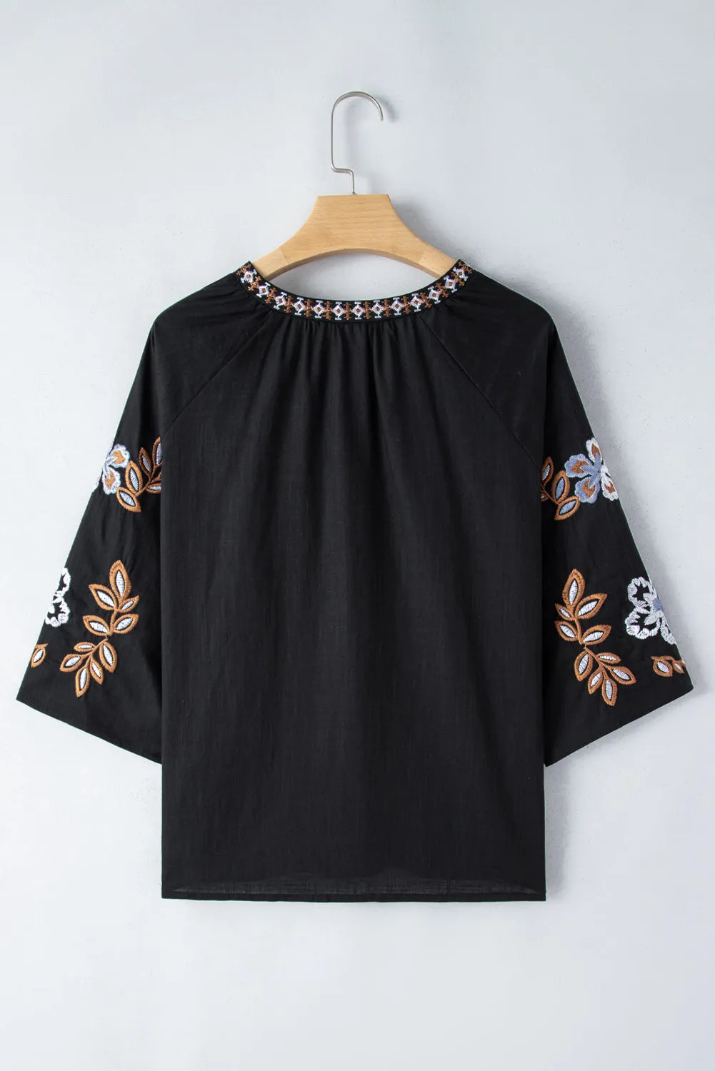 KaleaBoutique Bohemian Floral Embroidered V Neck Blouse