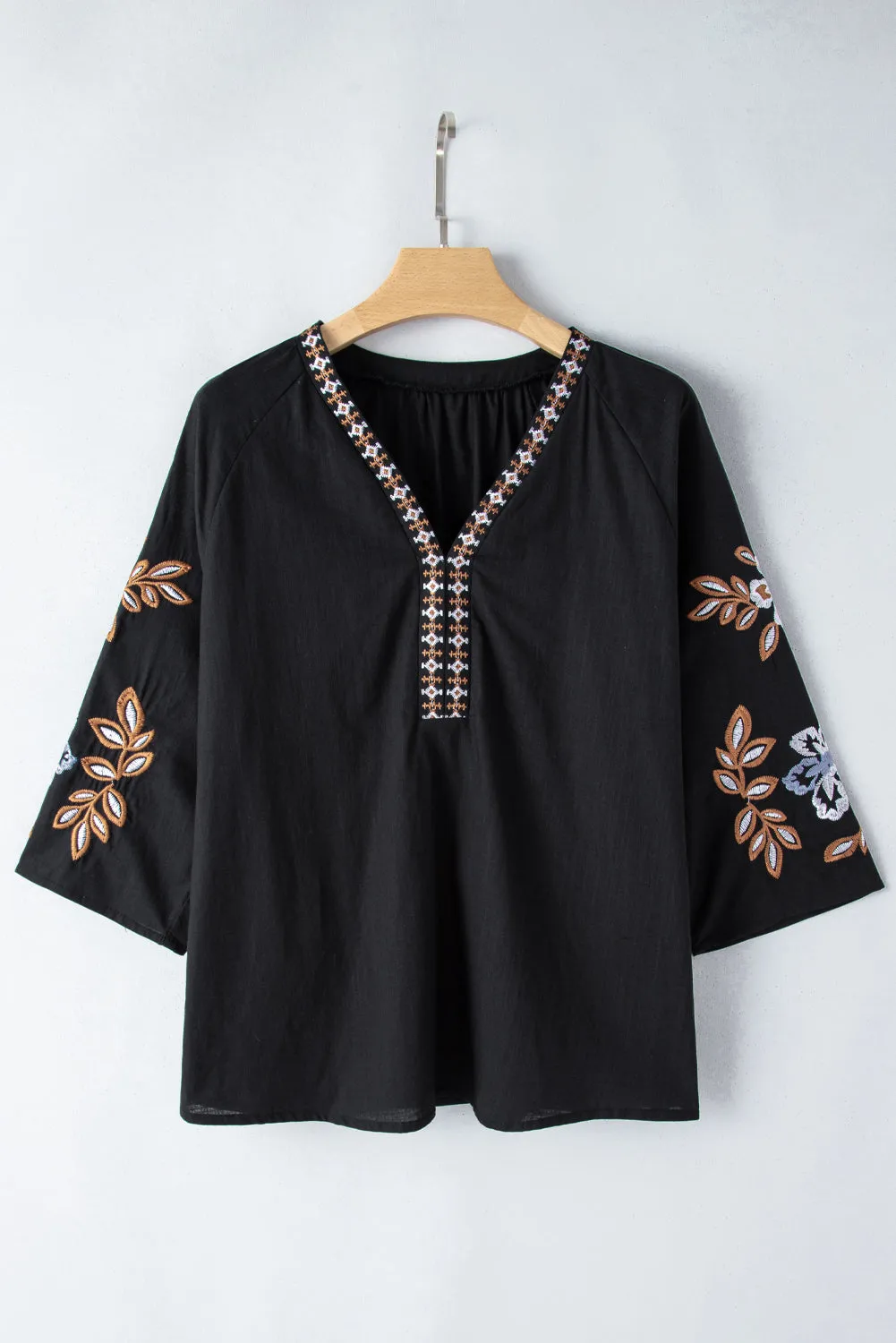 KaleaBoutique Bohemian Floral Embroidered V Neck Blouse