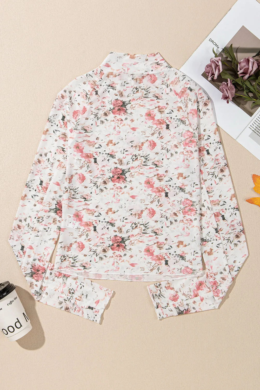 KaleaBoutique Floral Long Sleeve High Neck Sheath Mesh Top