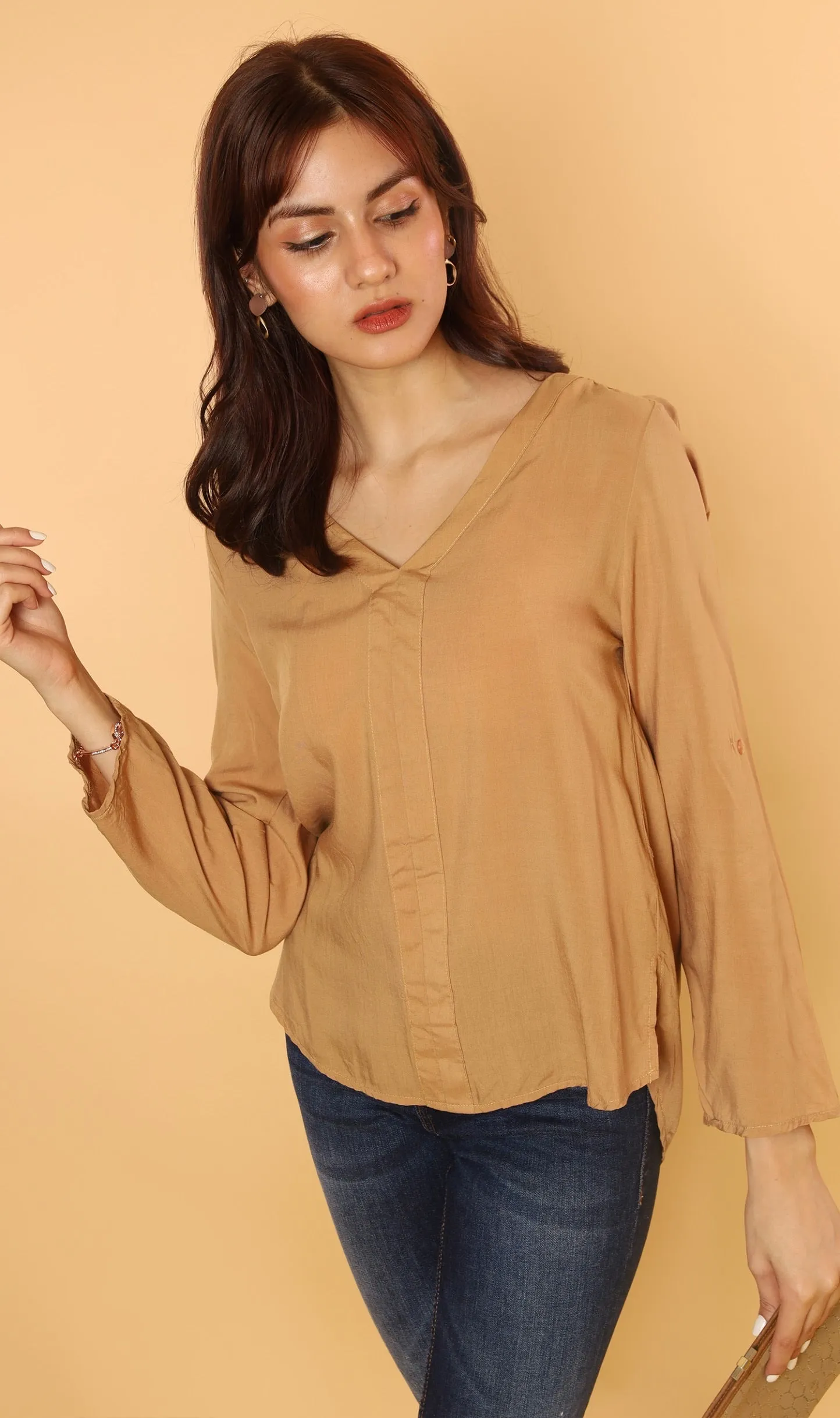 KALEI Long-Sleeve Tunic Top (Latte)