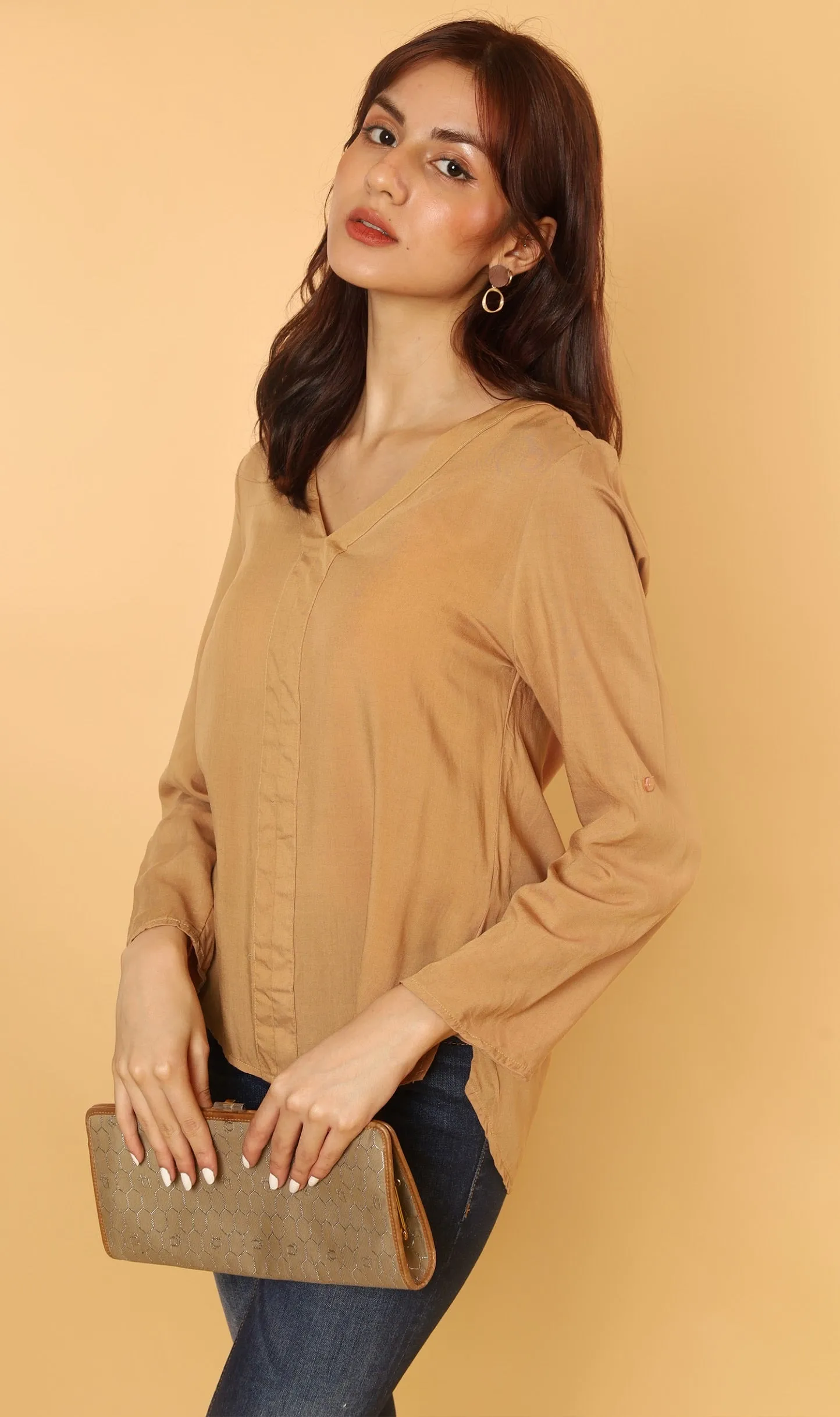KALEI Long-Sleeve Tunic Top (Latte)