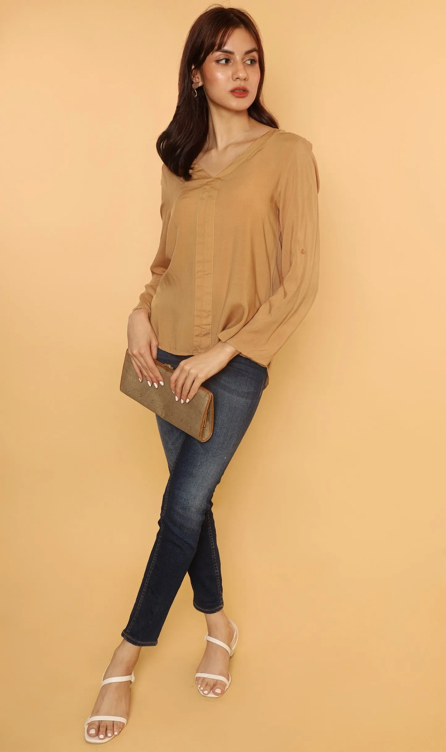 KALEI Long-Sleeve Tunic Top (Latte)