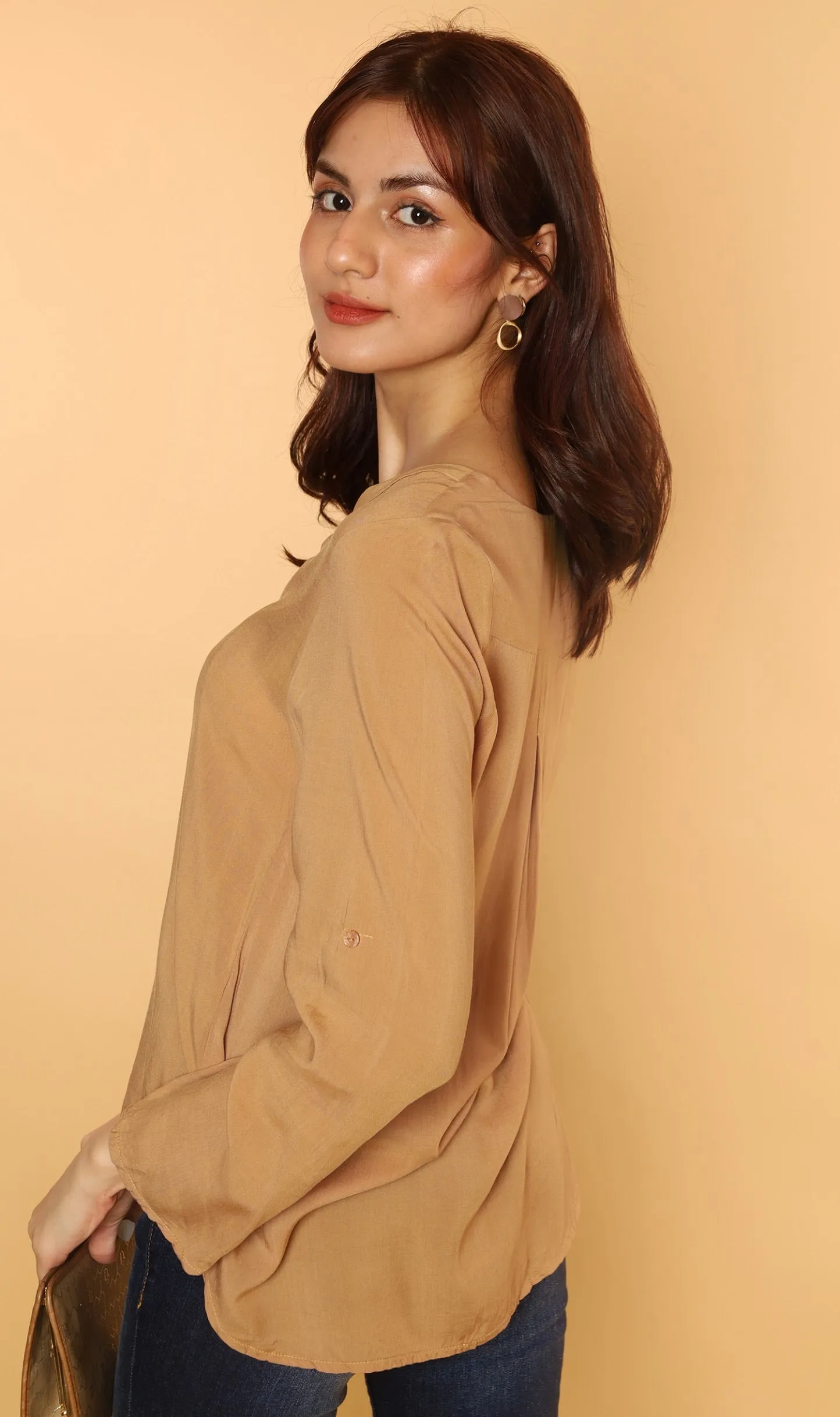 KALEI Long-Sleeve Tunic Top (Latte)