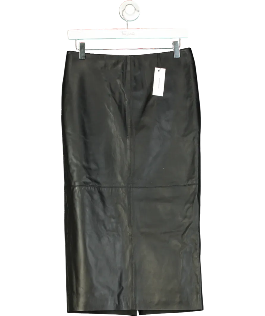 Karen Millen Black Leather Panel Pencil Midi Skirt UK 8