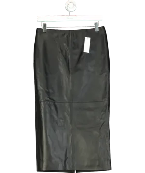 Karen Millen Black Leather Panel Pencil Midi Skirt UK 8