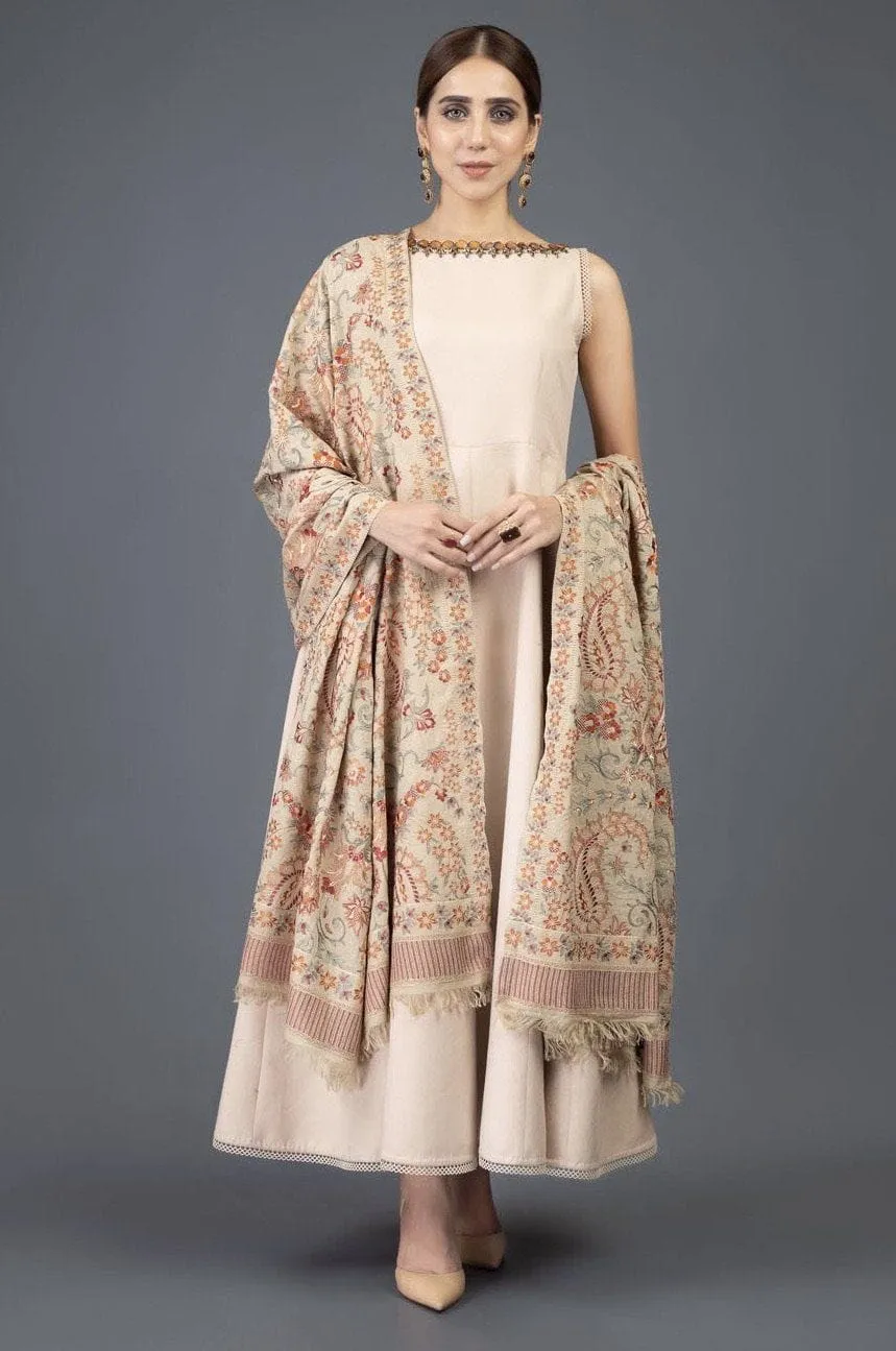 Kashmiri Range - Embroidered Karandi Beige Shawl