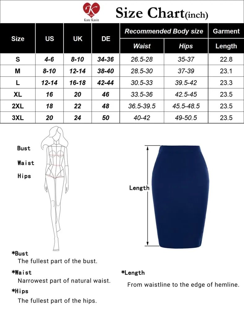 Kate Kasin Wear to Work Pencil Skirt for Women Stretchy High Waist Black, Medium