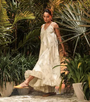 Khara Kapas   -   Water Lily Blooms White Floral handkerchief dress - Another Day in Paradise