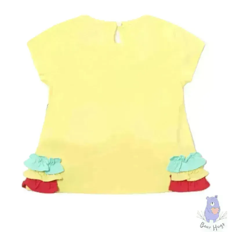 Kids Printed Round-Neck Top with Ruffled Panels