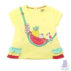 Kids Printed Round-Neck Top with Ruffled Panels