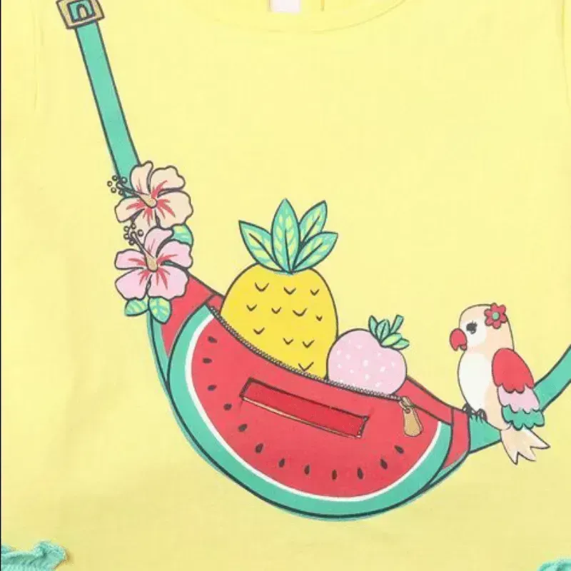 Kids Printed Round-Neck Top with Ruffled Panels