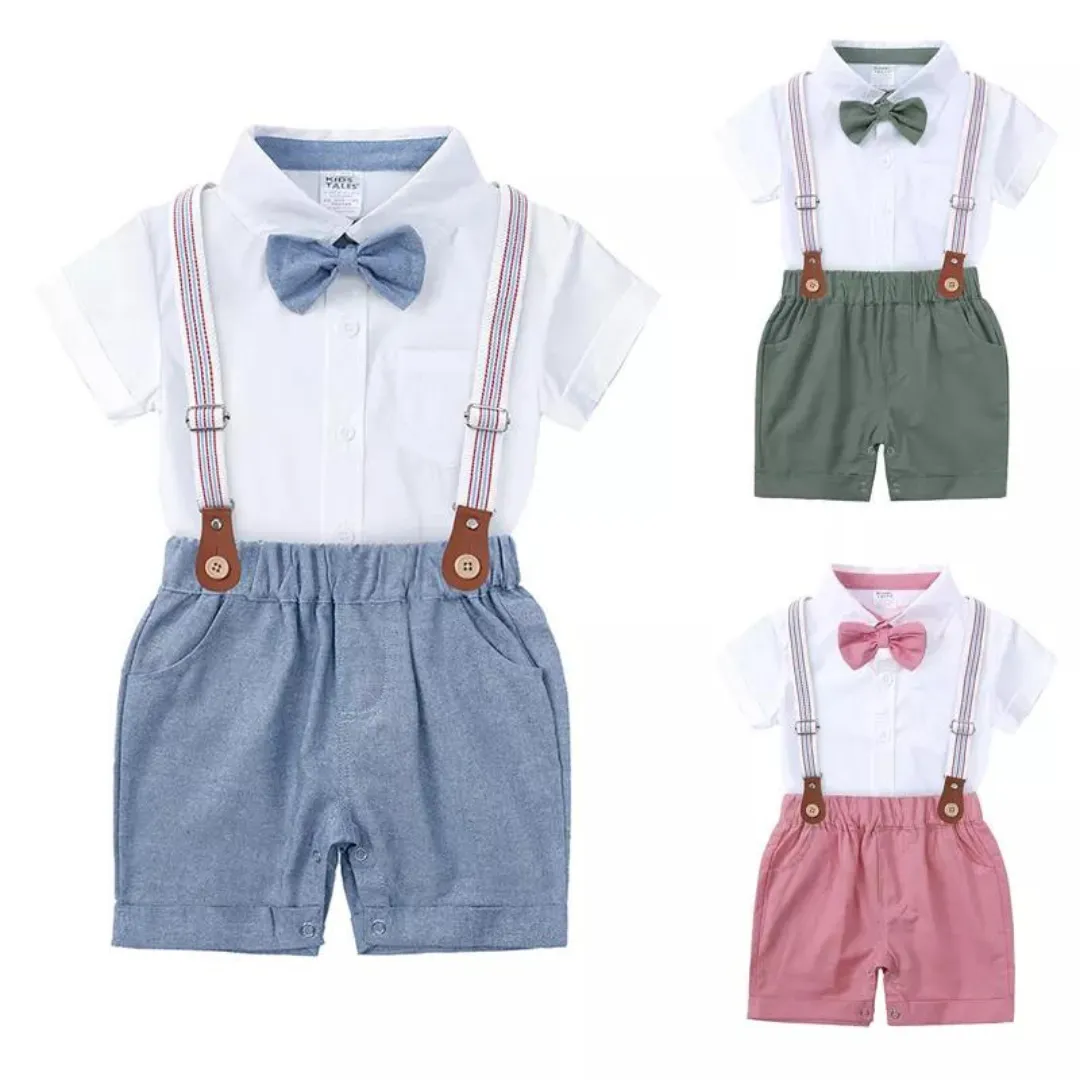 Kids Tales Boy's Shorts, Braces and Shirt Sets - Blue