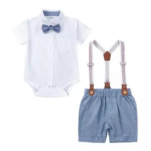 Kids Tales Boy's Shorts, Braces and Shirt Sets - Blue