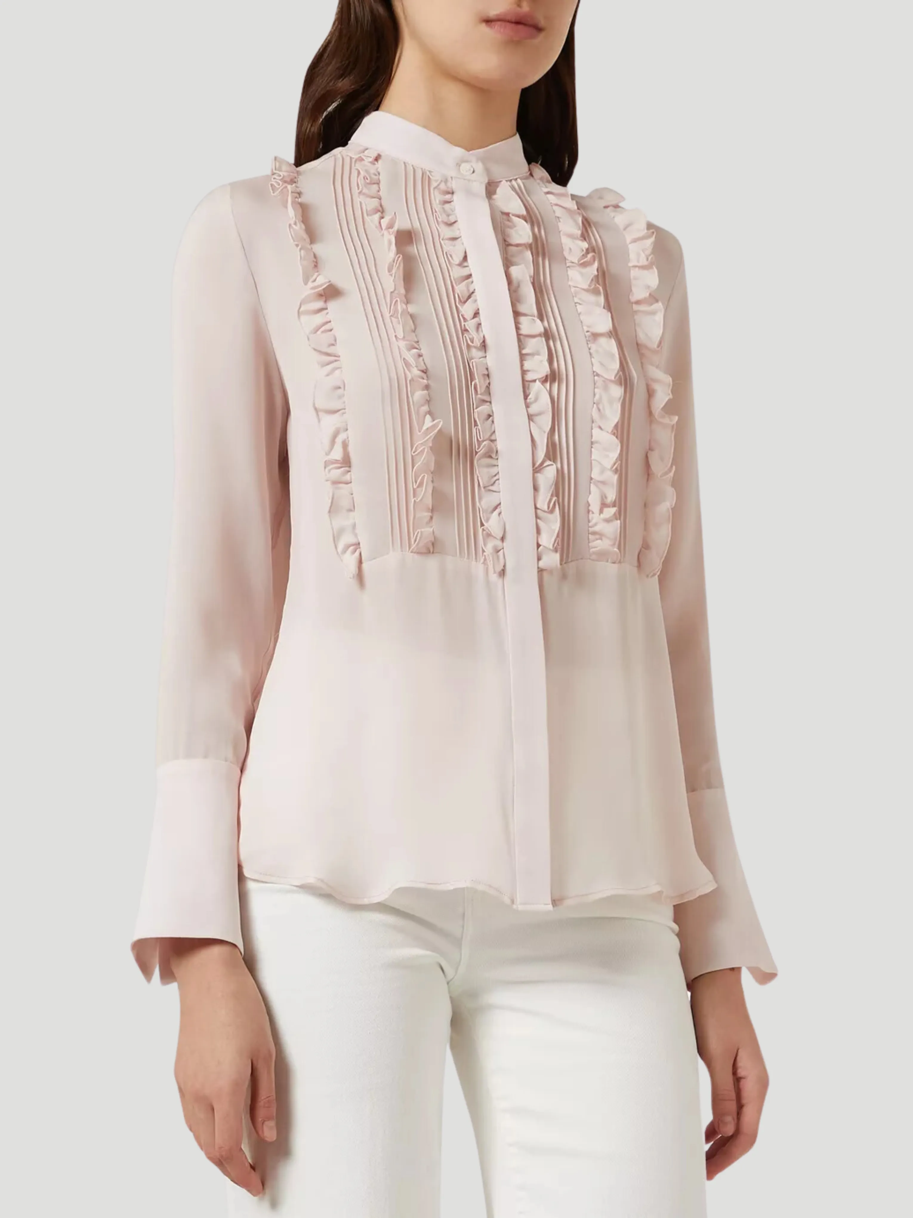 Kimmie Silk Ruffled Shirt in Blush