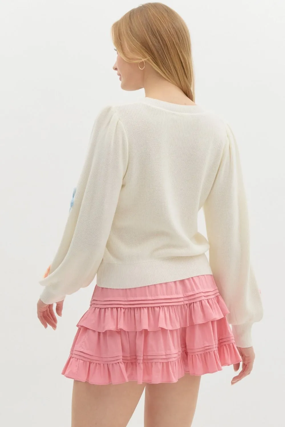 Knitted Floral Pullover {Cream}
