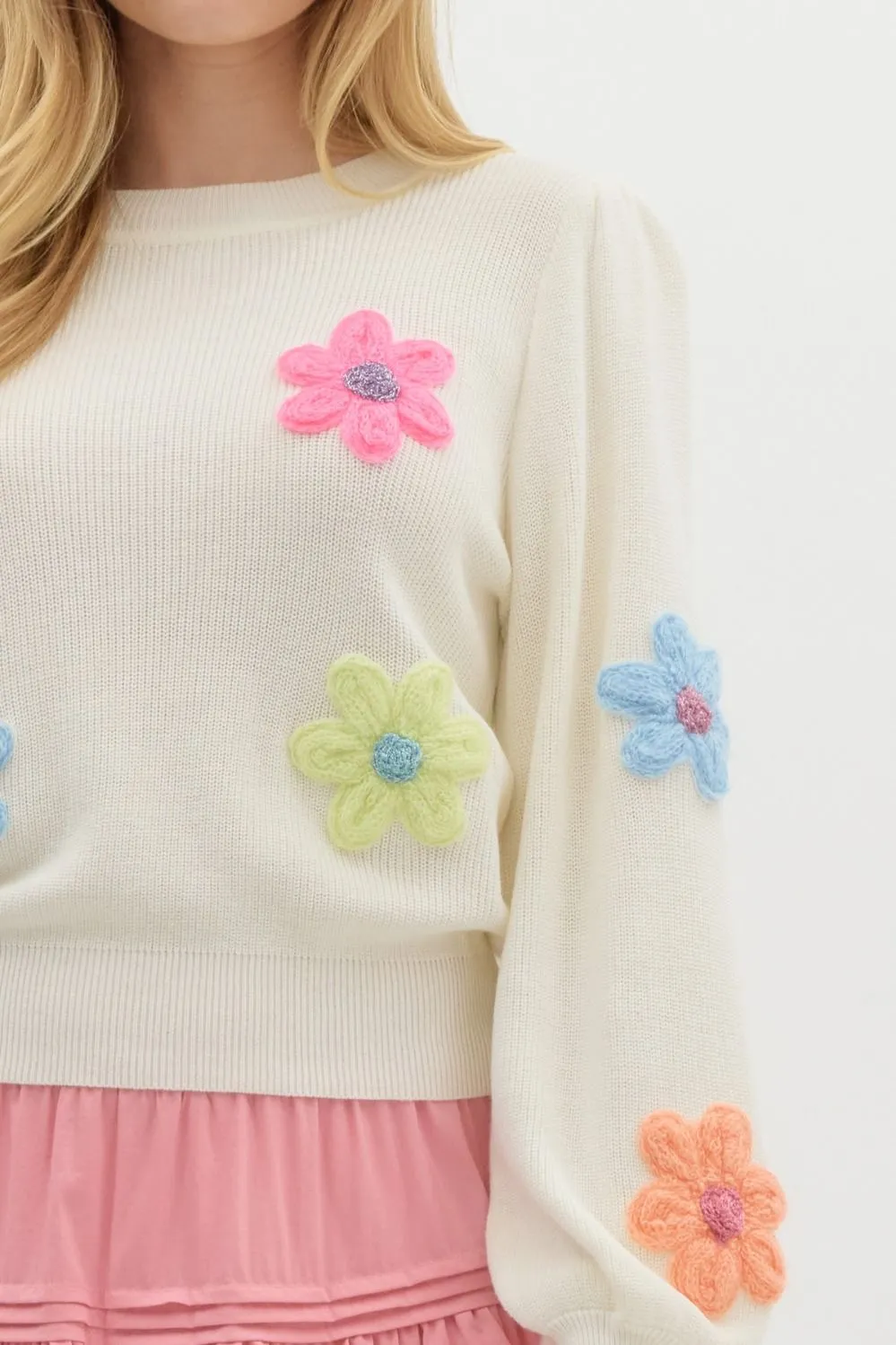 Knitted Floral Pullover {Cream}