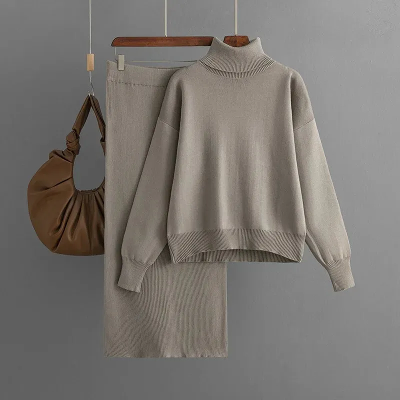 Knitted Winter Long Sleeve & Long Skirts 2 Piece Sets Outfits