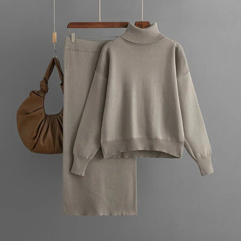 Knitted Winter Long Sleeve & Long Skirts 2 Piece Sets Outfits