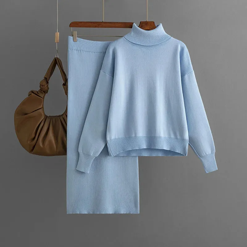 Knitted Winter Long Sleeve & Long Skirts 2 Piece Sets Outfits