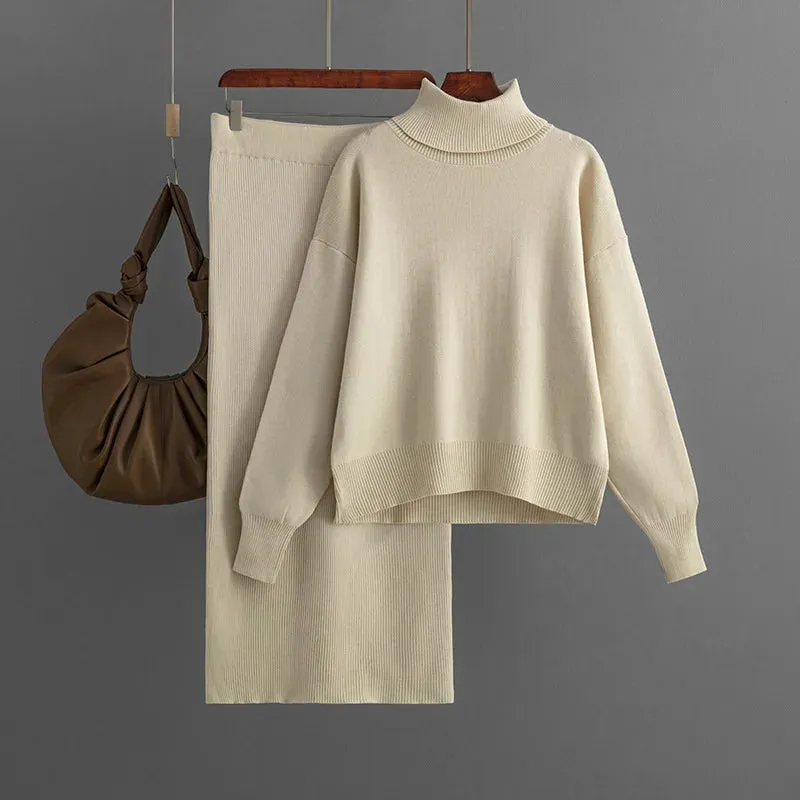 Knitted Winter Long Sleeve & Long Skirts 2 Piece Sets Outfits