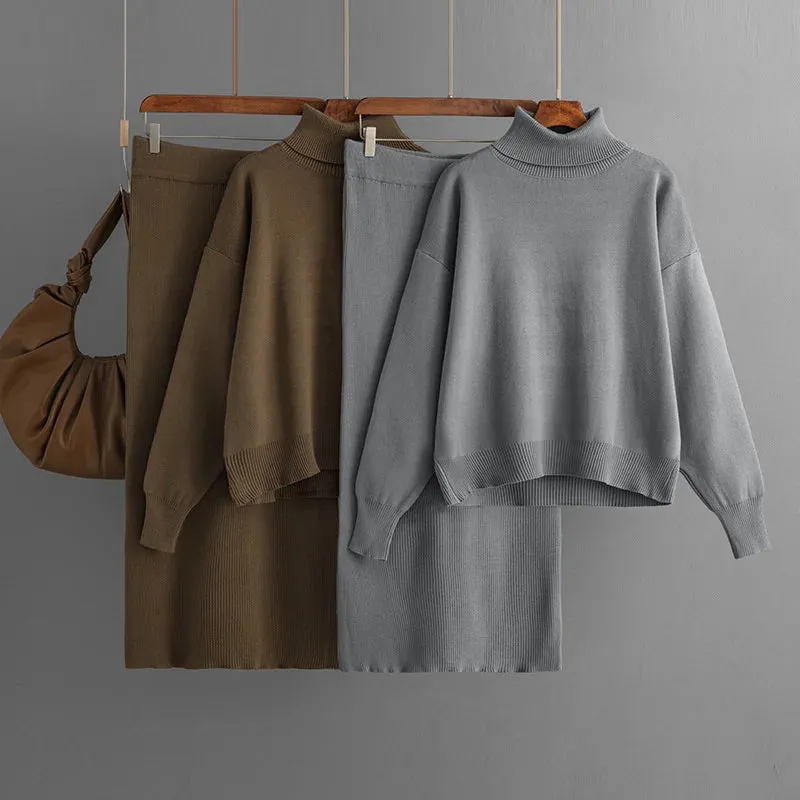 Knitted Winter Long Sleeve & Long Skirts 2 Piece Sets Outfits