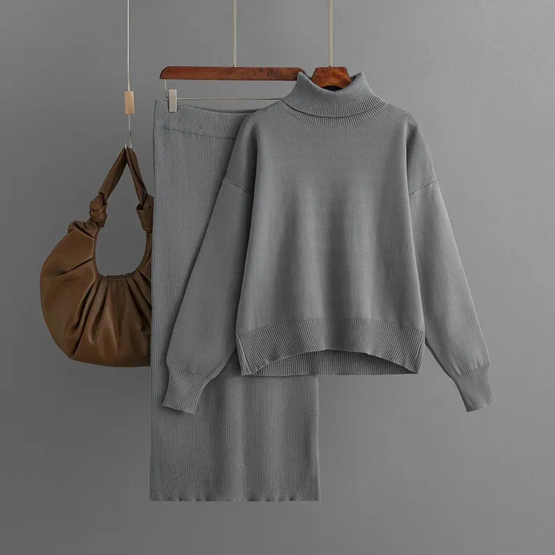 Knitted Winter Long Sleeve & Long Skirts 2 Piece Sets Outfits