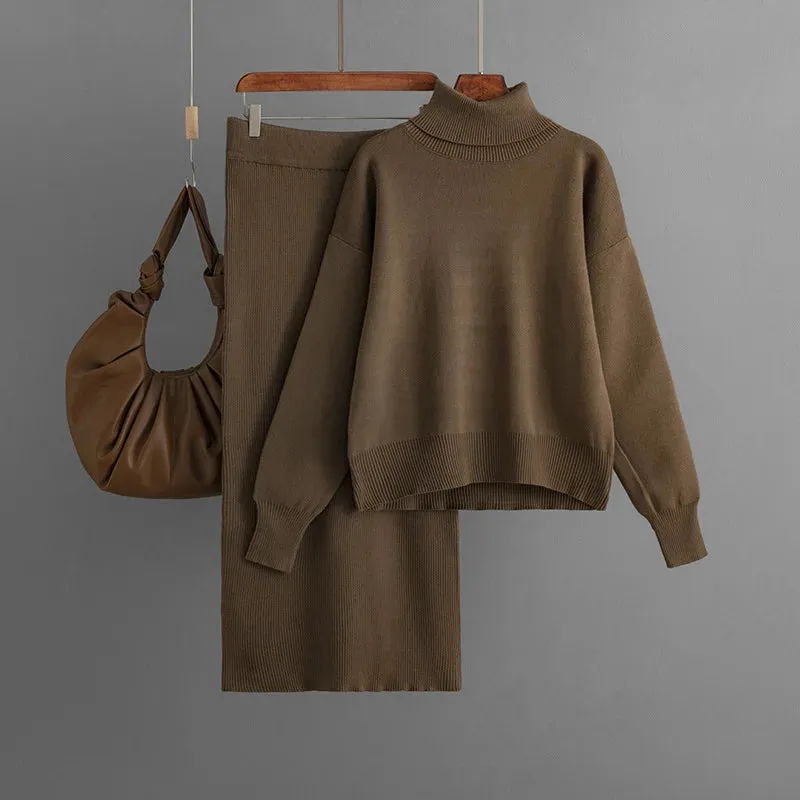 Knitted Winter Long Sleeve & Long Skirts 2 Piece Sets Outfits