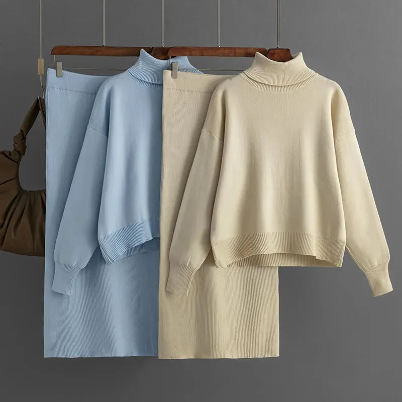 Knitted Winter Long Sleeve & Long Skirts 2 Piece Sets Outfits