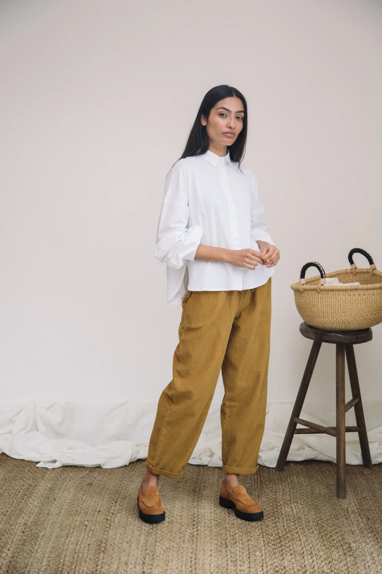 Konara Organic Cotton Jersey and Poplin Shirt in White