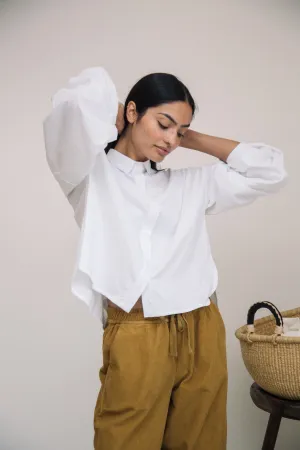 Konara Organic Cotton Jersey and Poplin Shirt in White