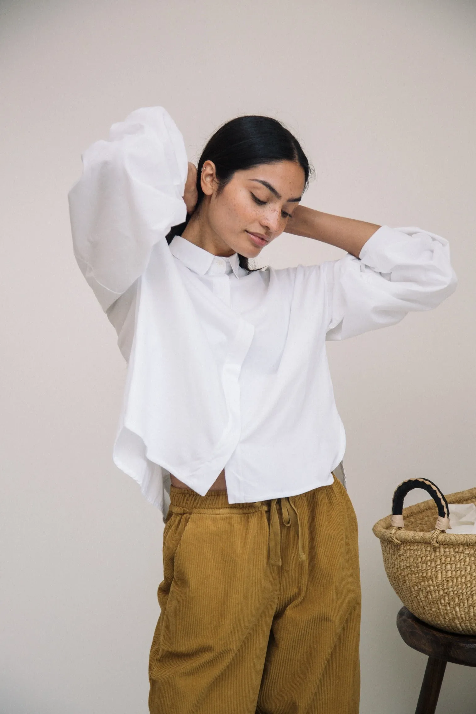 Konara Organic Cotton Jersey and Poplin Shirt in White