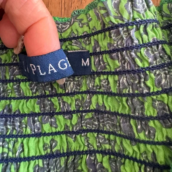 La Plage Palace Smocked Skirt SZ M Green Navy Multi